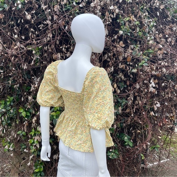 ANA Floral Print Puff Sleeve Peplum Crop Top - Picture 6 of 11